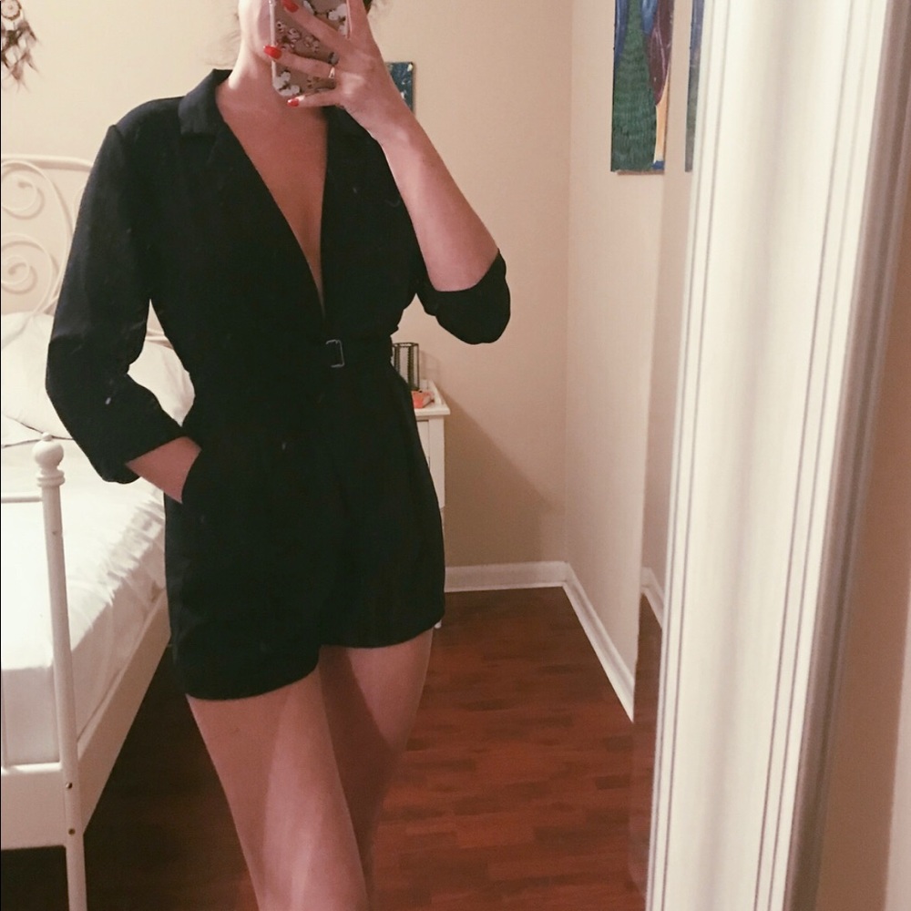 Black Wrap Tux Playsuit
